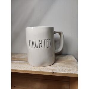 Rae Dunn HAUNTED Coffee Mug Cup White Mug BLACK INSIDE